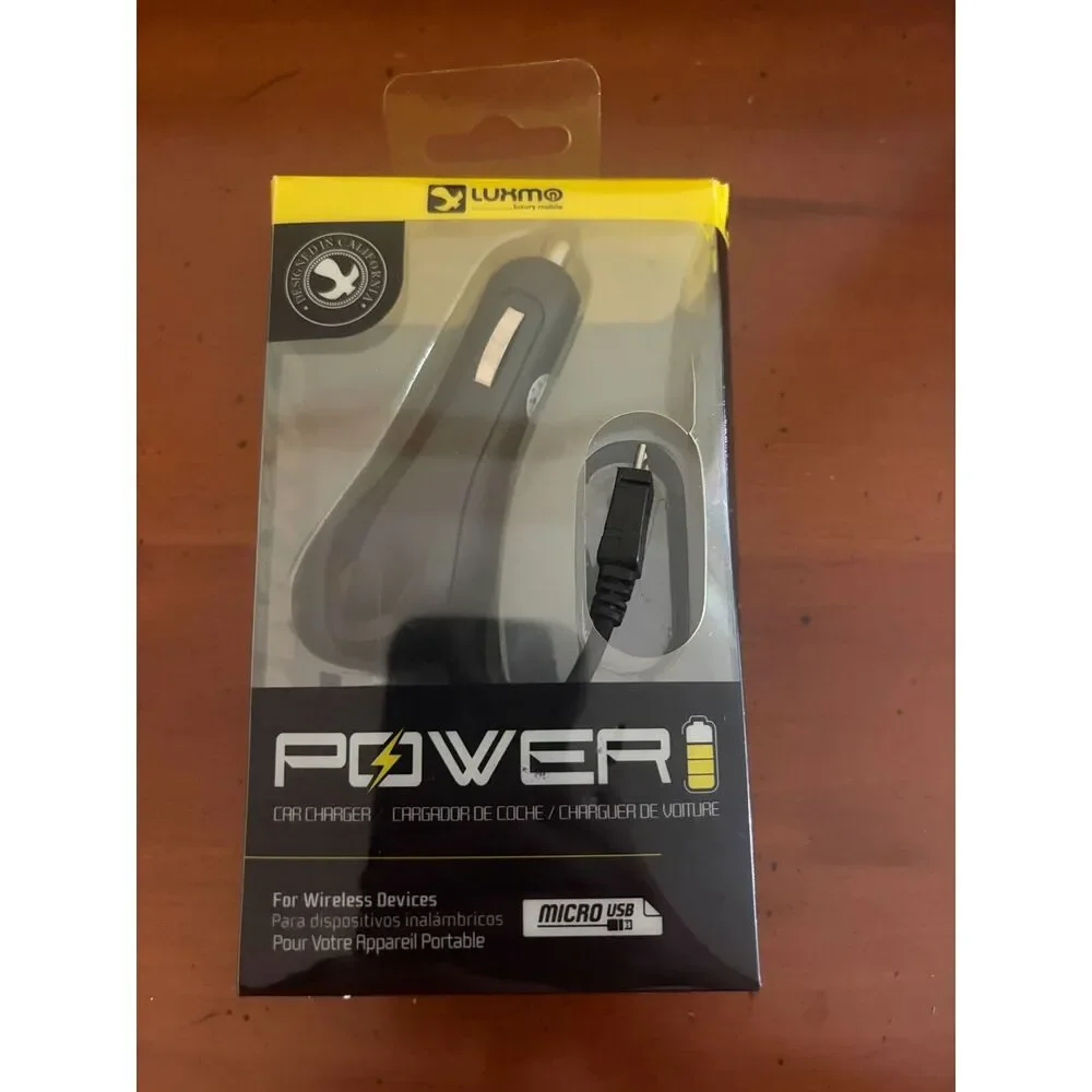 Luxmo Micro USB Car Charger 8FT Cable 1100mAh 12V-24V Black New in Package